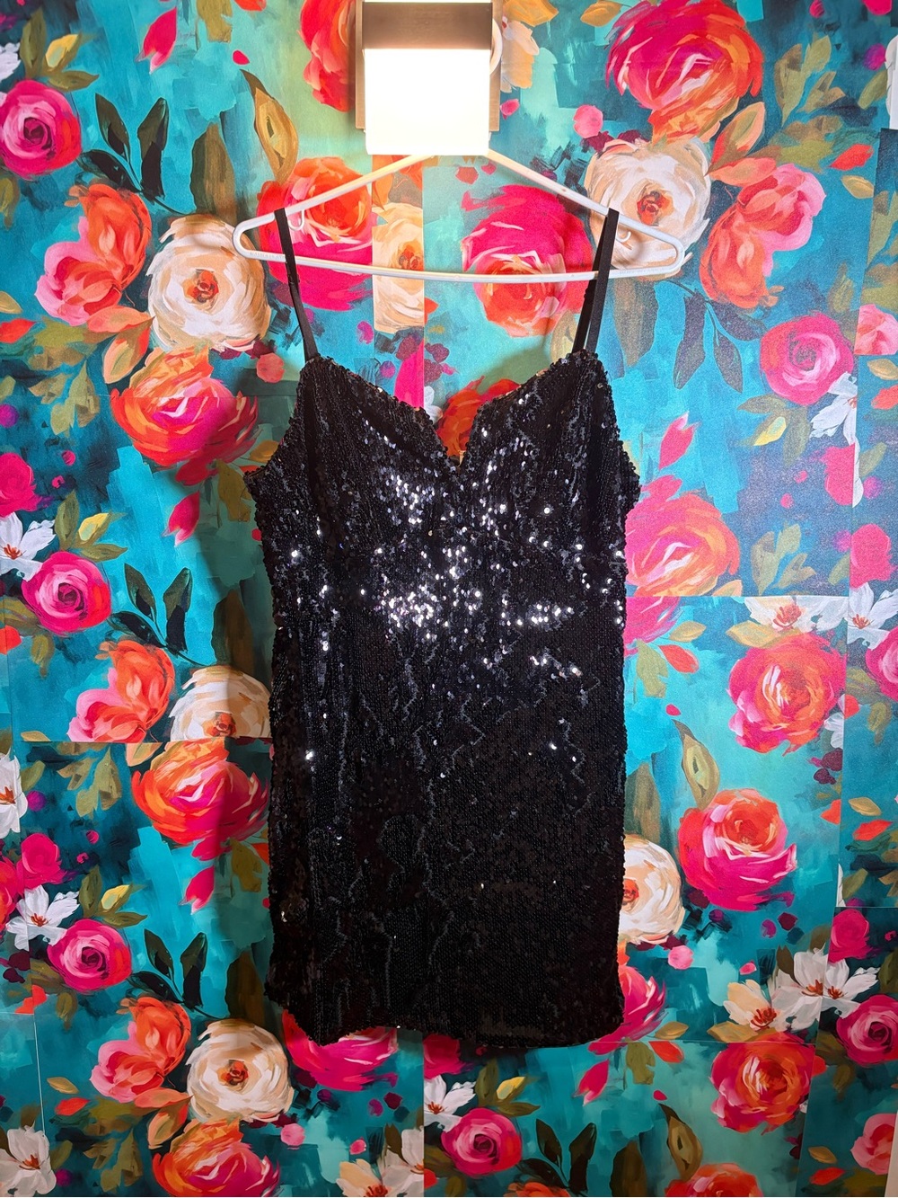 Black Sequin Mini Slip Dress